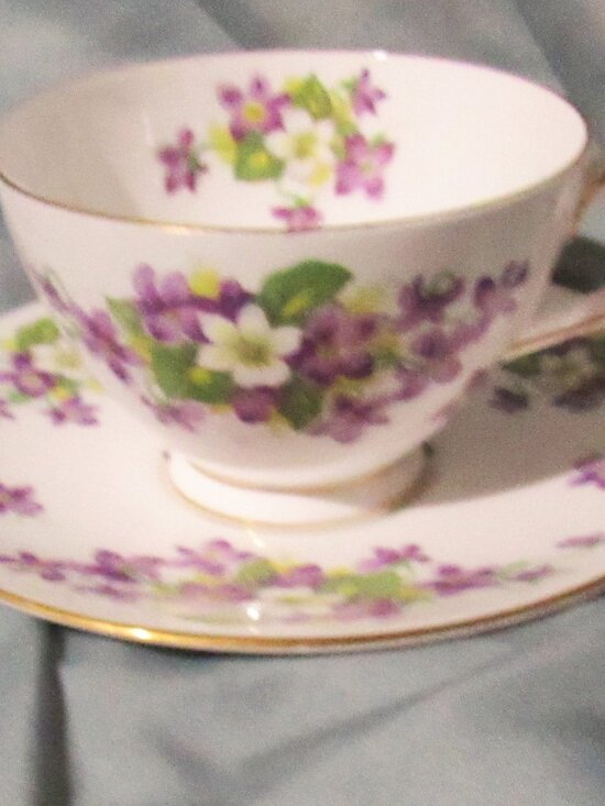 Tuscan Other - Tuscan Woodland Violets Tea Cup and Saucer, Wide Mouth, Gold Gilt Trims,    Z230